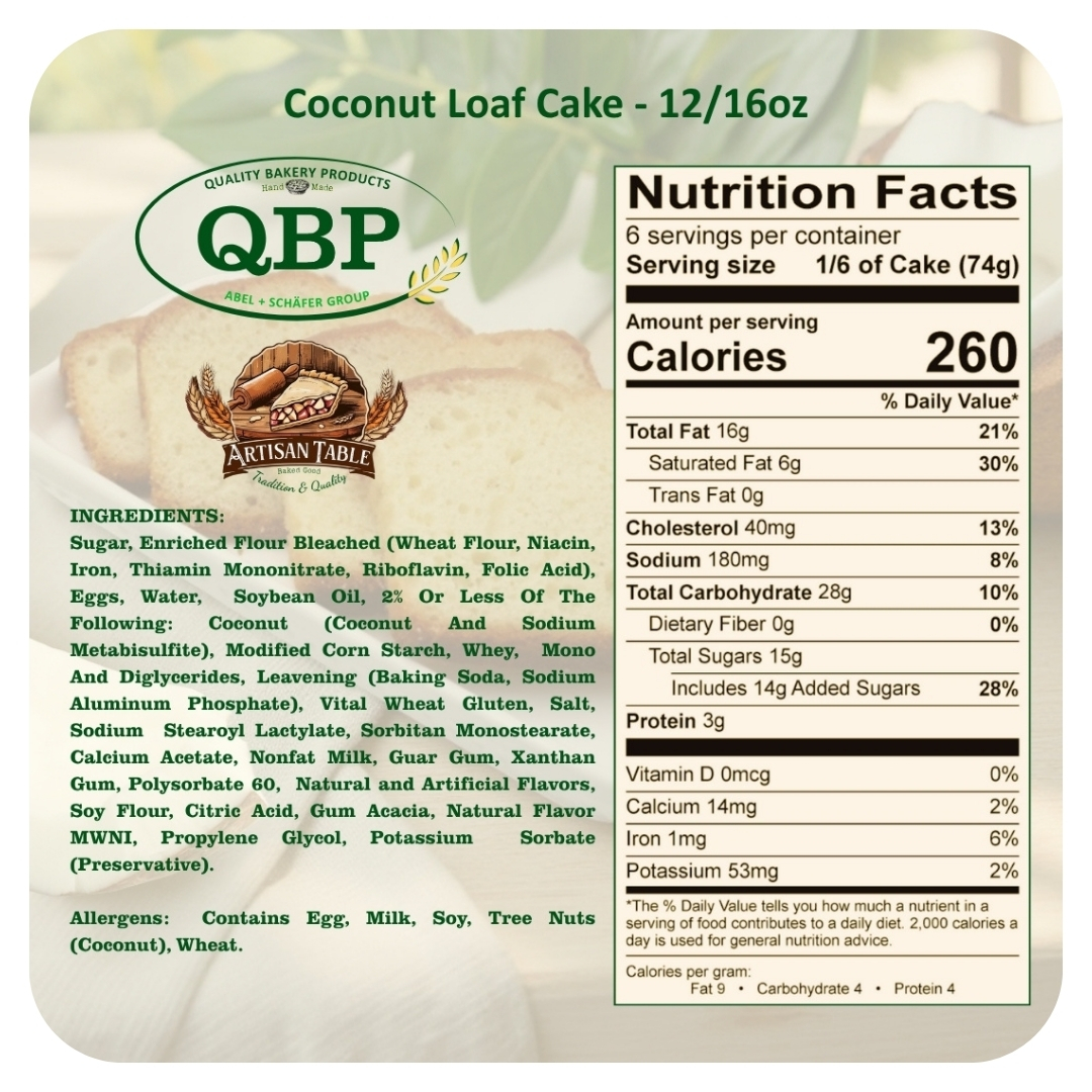 Coconut Loaf Cake - 12/16oz 4 Coconut Loaf Cake - 12/16oz - Imagen 4